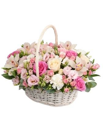 Elegant Pink & White Flower Basket