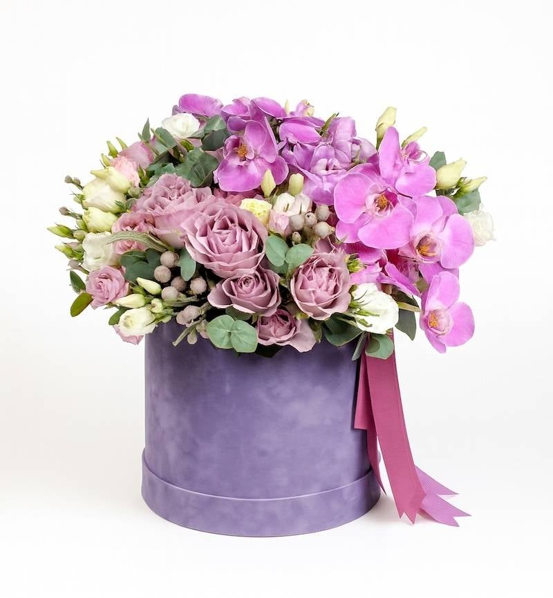 Luxury Purple Orchid & Rose Hat Box