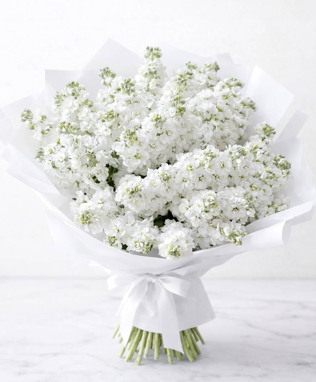 Pure Elegance â€“ 21 White Matthiola Bouquet