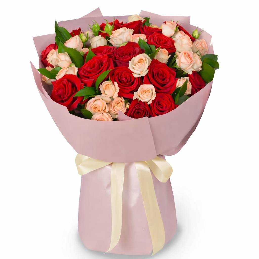 Elegant Red & Cream Rose Bouquet