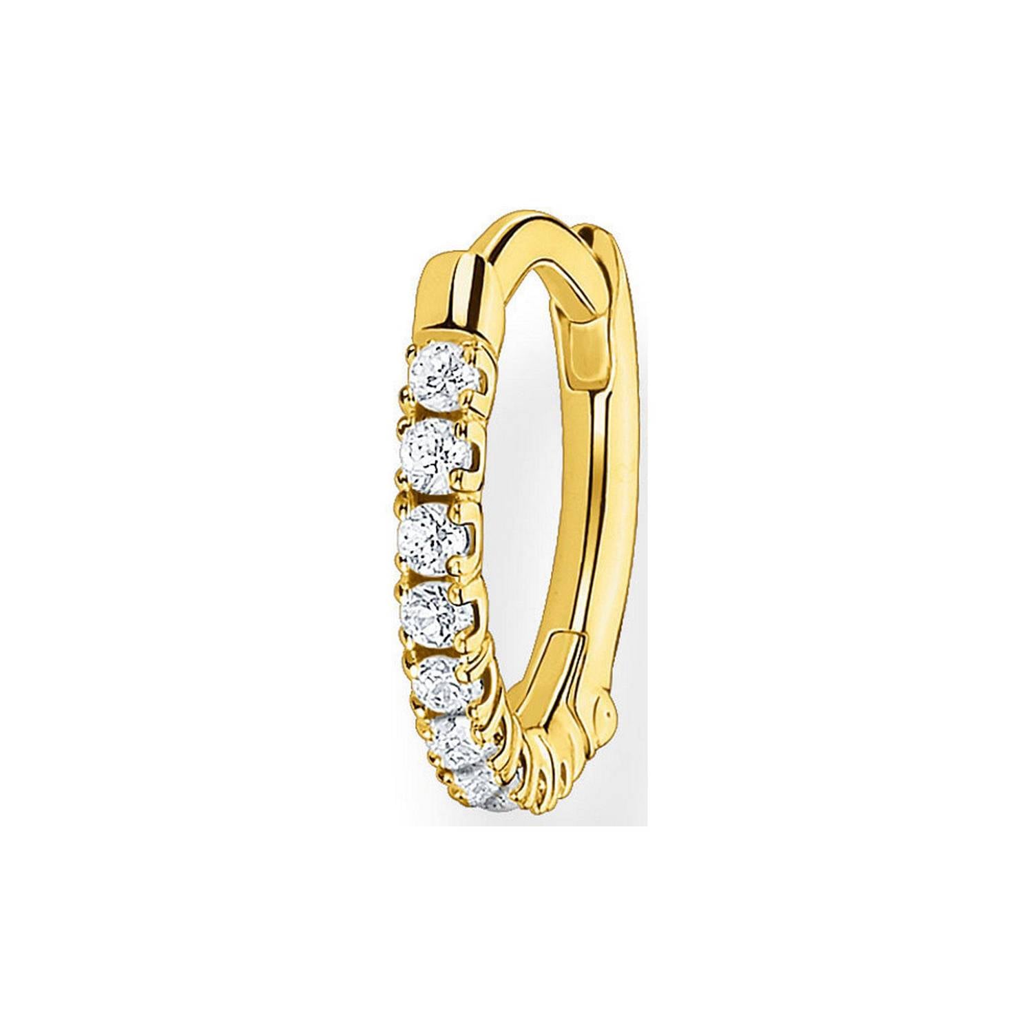 White Stones Gold Single Hoop Earring