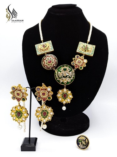 Gold Plated Mala & Earrings Set