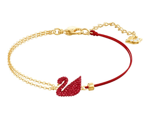 ICONIC SWAN BRACELET, RED, GOLD-TONE PLATED