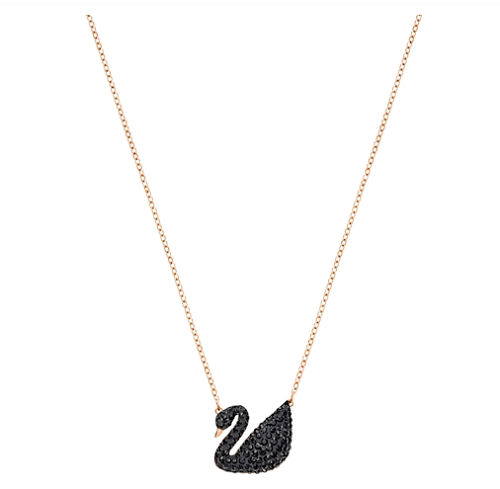 ICONIC SWAN PENDANT, BLACK, ROSE GOLD PLATED