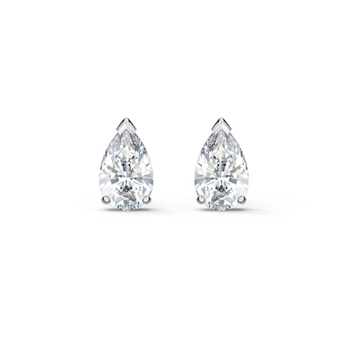 ATTRACT PEAR STUD PIERCED EARRINGS, WHITE, RHODIUM PLATED