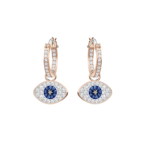 DUO EVIL EYE HOOP PIERCED EARRINGS, MULTI-COLORED, ROSE GOLD PLA