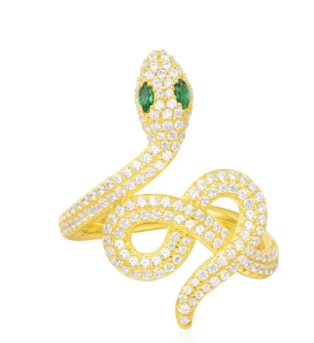 SNAKE RING WITH WHITE & GREEN STONES