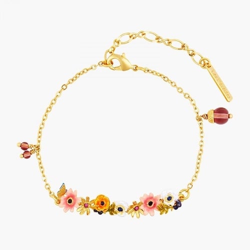 ROMANTIC FLOWERS & DANGLING GLASS BEADS BRACELET