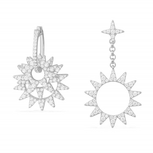 ASYMMETRIC SUN PENDANT EARRINGS - SILVER