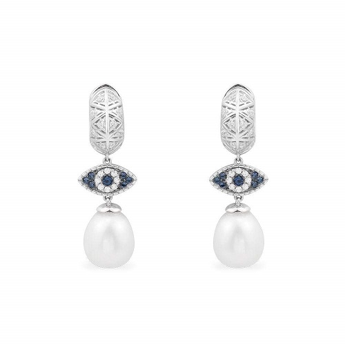 LUCKY EYE EARRINGS WITH PEARLS - WHITE