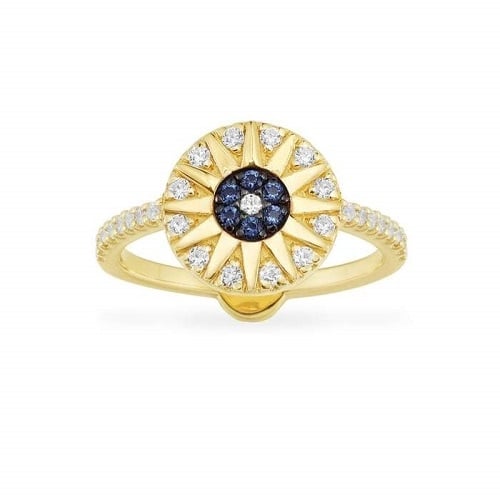 TROPICAL SUN RING WITH BLUE STONES - YELLOW