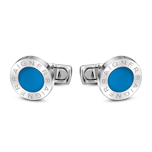 AIGNER SILVER & BLUE CUFFLINKS