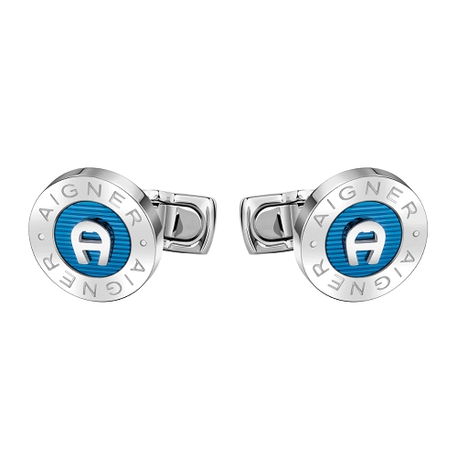 AIGNER SILVER & BLUE CUFFLINKS