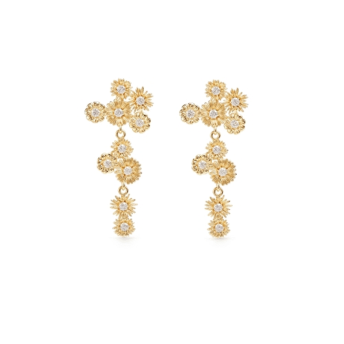 GOLDEN FLOWER & CRYSTAL DANGLE EARRINGS
