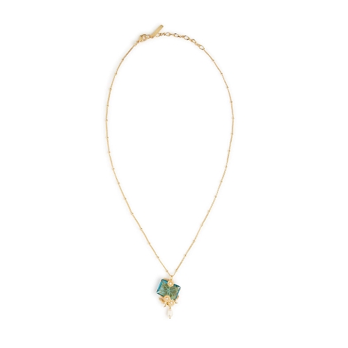 BLUE CUT STONE & PEARL PENDANT