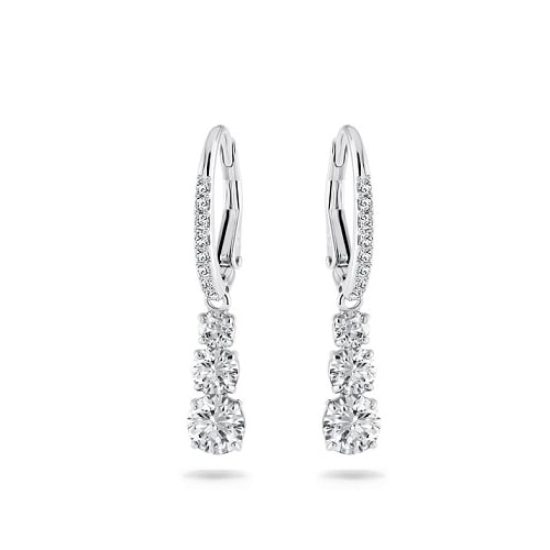 ATTRACT CIRCLE PIERCED EARRINGS, WHITE, RHODIUM PLATED
