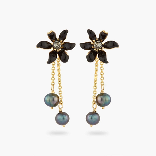 BLACK LILY & CULTURED PEARLS EARRINGS