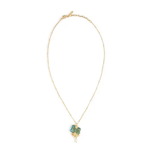 BLUE CUT STONE & PEARL PENDANT