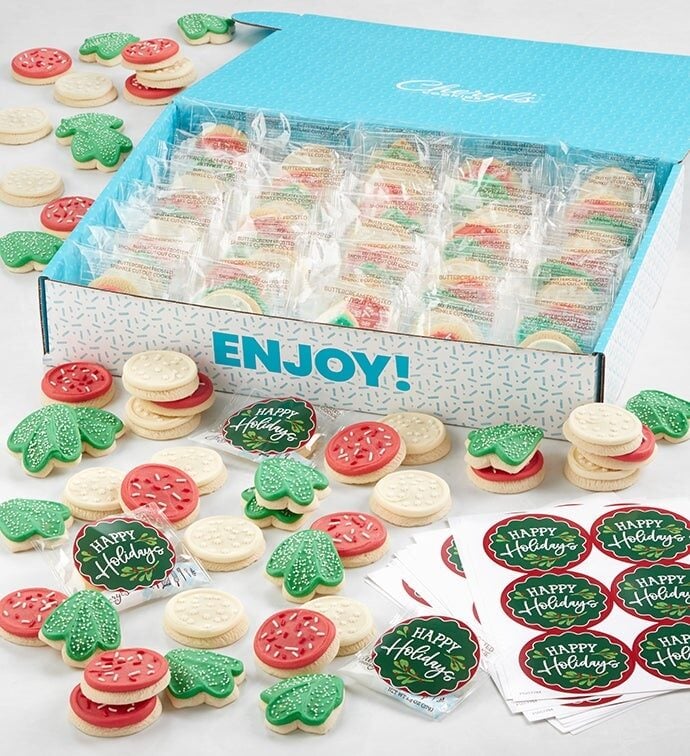 Buttercream-Frosted Holiday Sugar Cookie Hand Outs Box - 100 cookies & Message Stickers