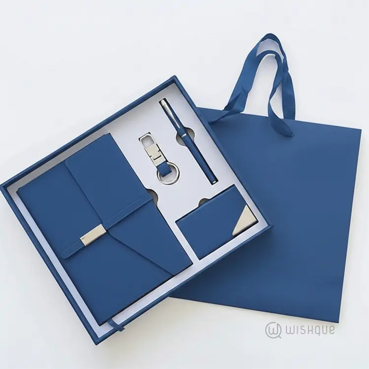 Pu Leather A5 Notebook Gift Set - Blue