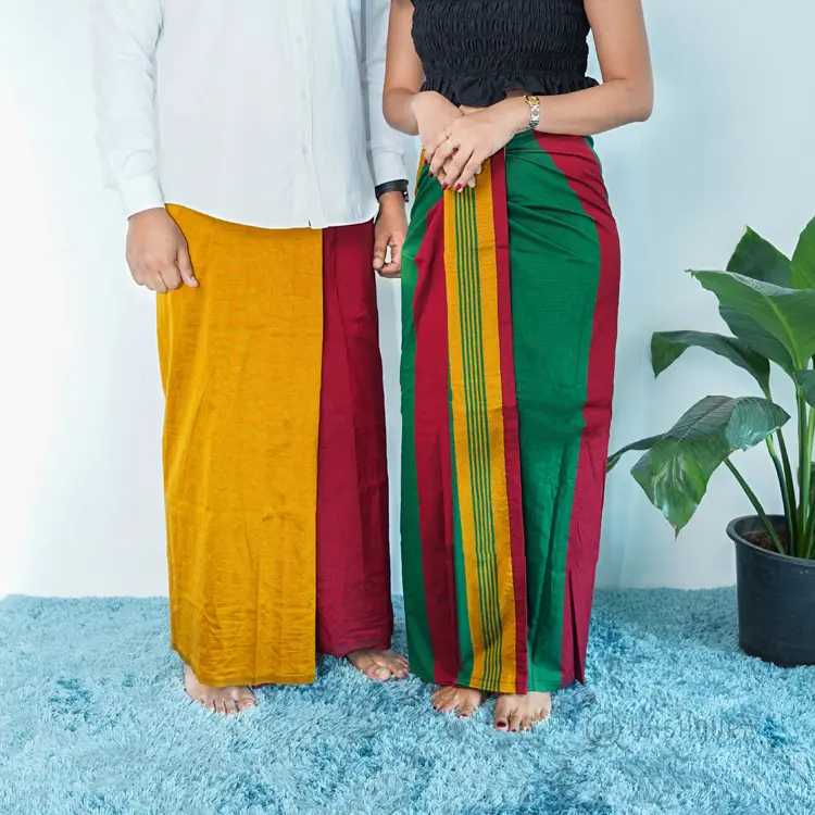 Maroon & Gold Line Avurudu Handloom Sarong & Lungi
