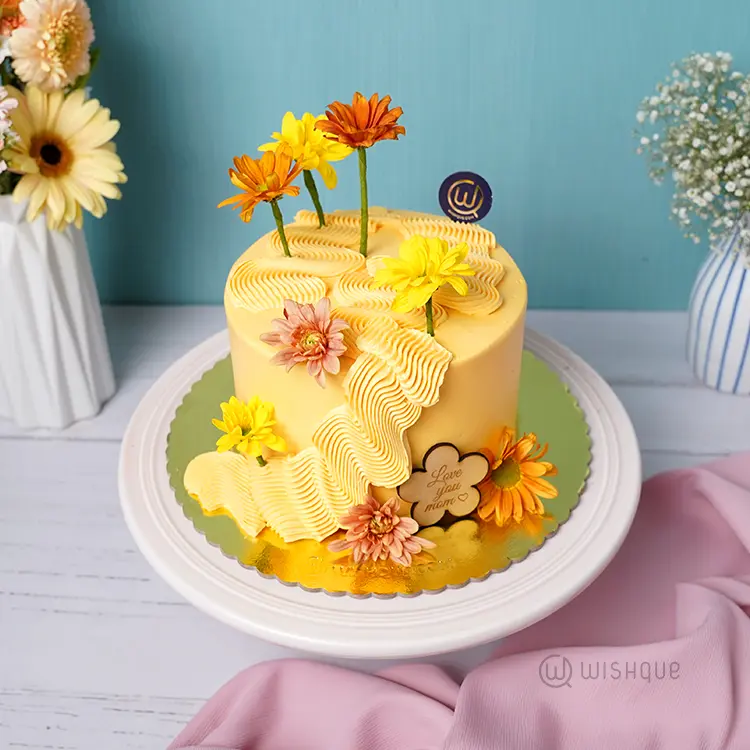 Yellow Petal Cascade Mom Ribbon Cake