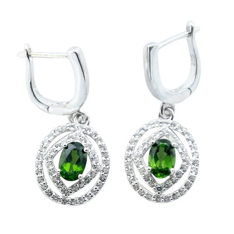 Crome Diopside & Zirconia Silver Earrings