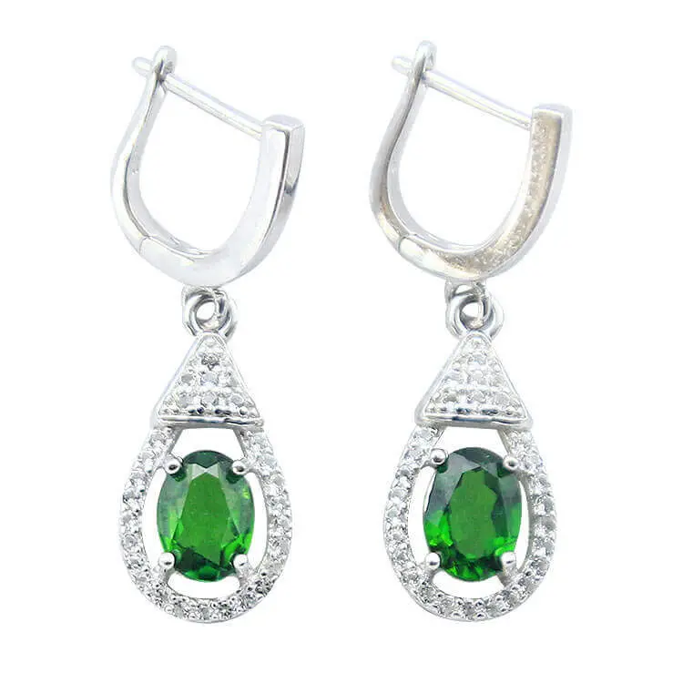 Crome Diopside & Zirconia Silver Earrings 01