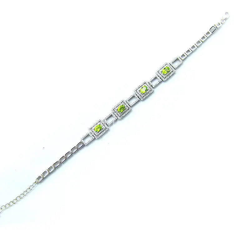 Peridot & Zirconia Silver Bracelet
