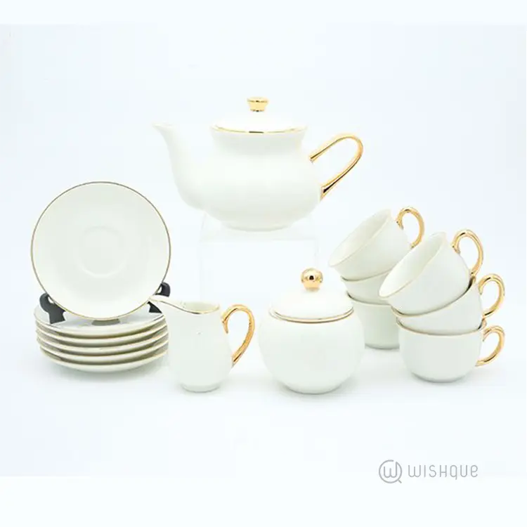 Royal Fernwood Ivory Gold Handle 17 Pieces Tea Set
