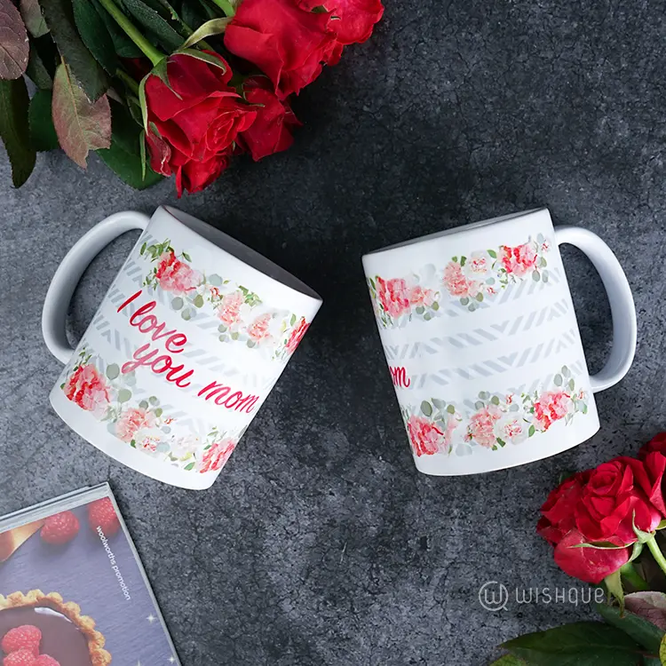 I love You Mom Floral Printed Mug