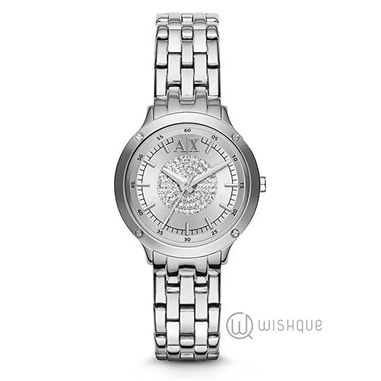 Armani ExchangeÂ Ladies Stone Set Silver Bracelet Dress AX5415 Watch