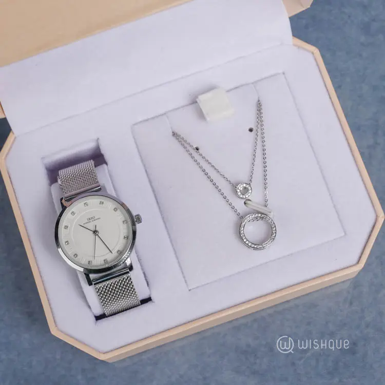 IBSO Ladies Quartz Silver Watch And Jewelry Set