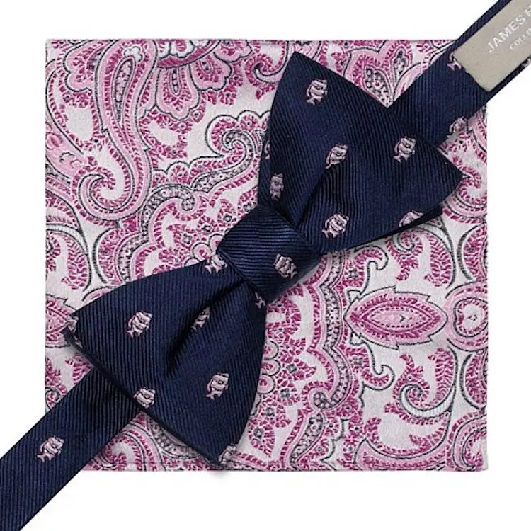 James Harper Fish Bow And Paisley Pocket Square Set