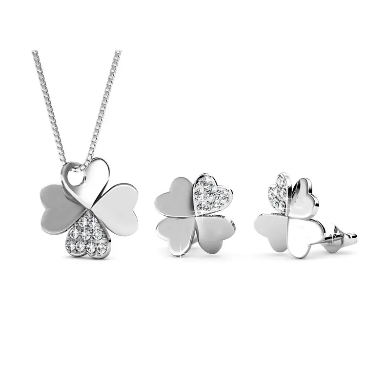 Eternal Flower Pendant And Earring Set With Cloe Crystals White-Gold Plated