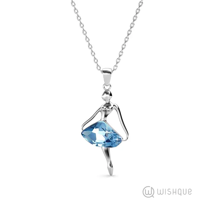 Dancing Ballet Pendant With Cloe Crystals White-Gold Plated
