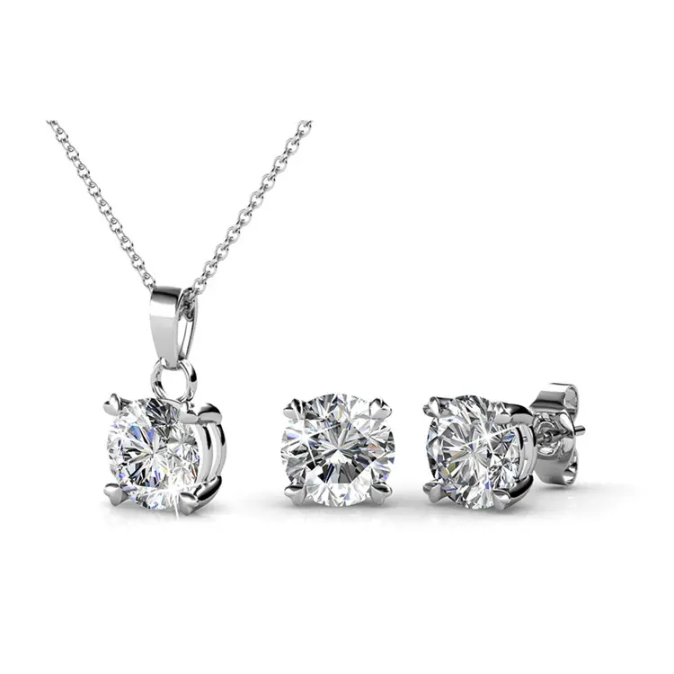 Sparkling Pendant And Earrings Set With Cloe Crystals White-Gold Plated