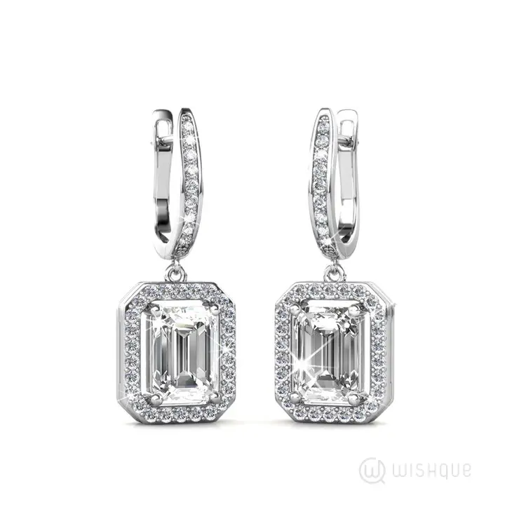 Angelic Rectangular Earrings With Cloe Crystals White-Gold Plated