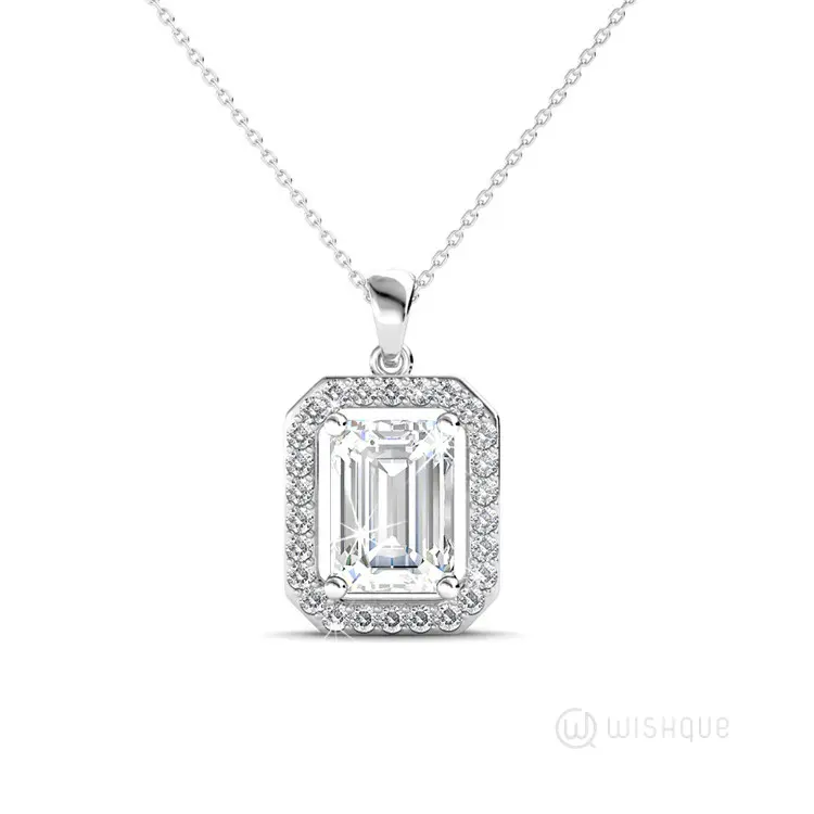 Angelic Rectangular Pendant With Cloe Crystals White-Gold Plated
