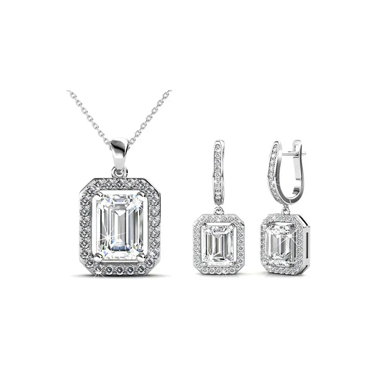 Angelic Pendant And Earrings Set With Cloe Crystals White-Gold Plated