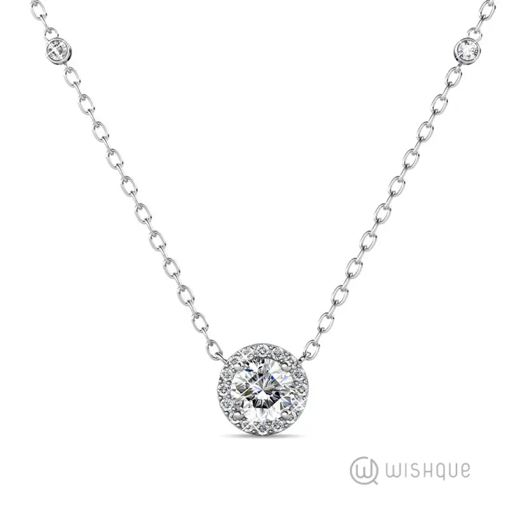 Classy Round Pendant With Cloe Crystals White-Gold Plated