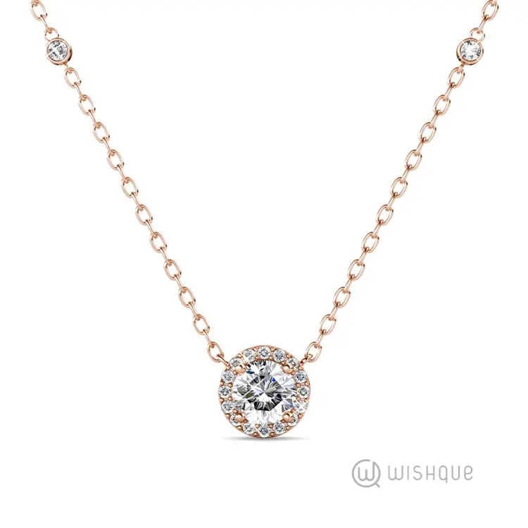Classy Round Pendant With Cloe Crystals Rose-Gold Plated