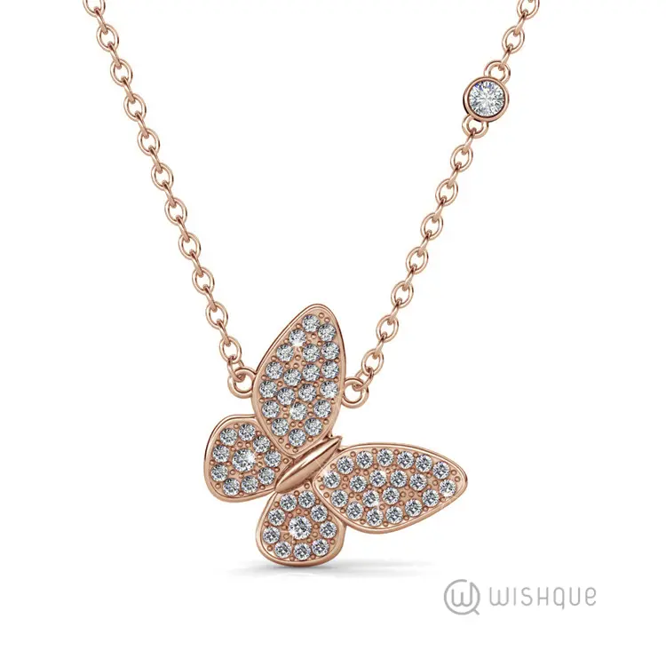 Butterfly Pendant With Cloe Crystals Rose-Gold Plated