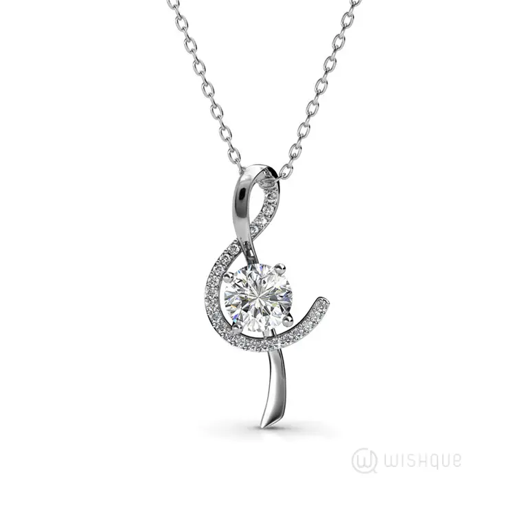 Musical Stone Pendant With Cloe Crystals White-Gold Plated