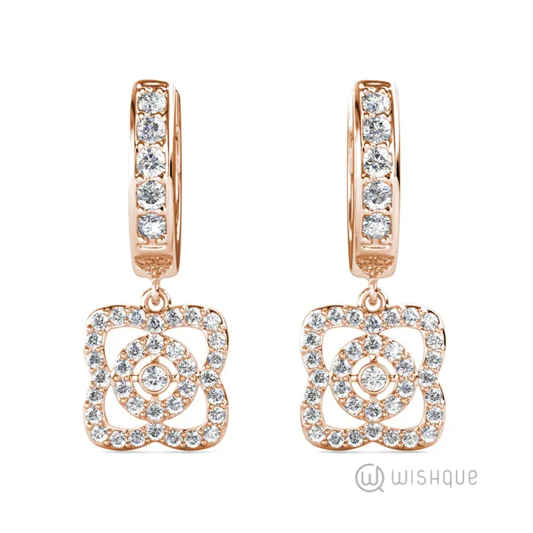 Floral Hoop Earrings With Cloe Crystals Rose-Gold Plated