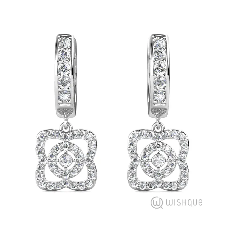 Floral Hoop Earrings With Cloe Crystals White-Gold Plated