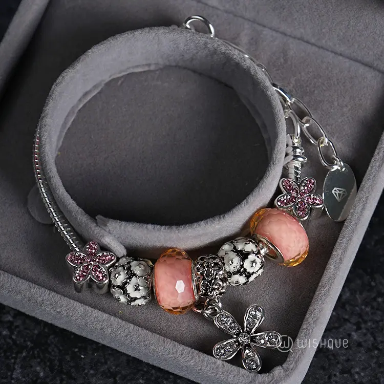 Infinity Stone Bracelet With Cloe Pink Crystals White-Gold Plated