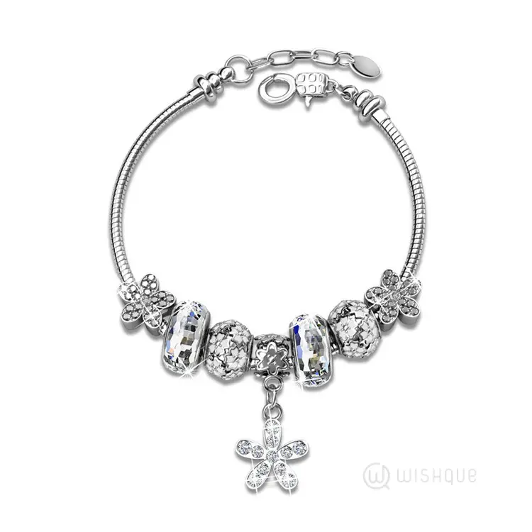 Daisy Beads Bracelet With Cloe Crystals White-Gold Plated