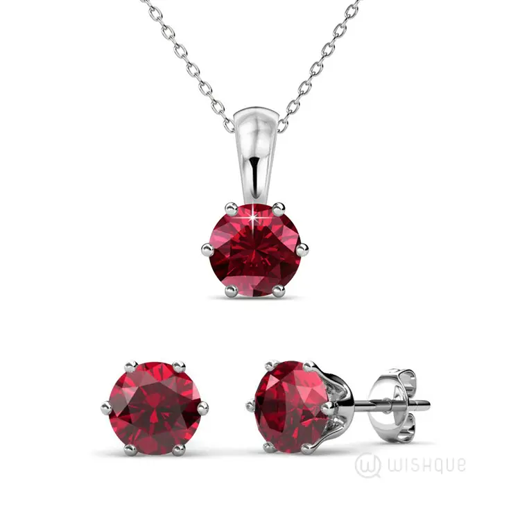 Garnet Birthstone Pendant And Earrings Set With Cloe Crystals