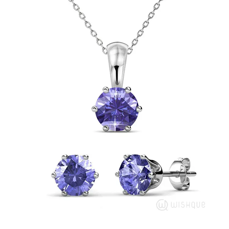 Amethyst Birthstone Pendant And Earrings With Cloe Crystals
